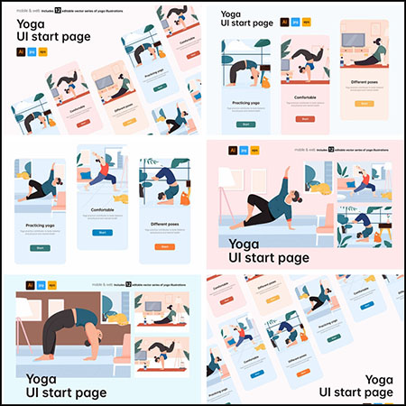 6套瑜伽健身运动APP启动页UI16图库