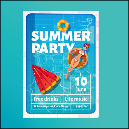 夏季游泳派对旅行海报16设计网矢量模板精选