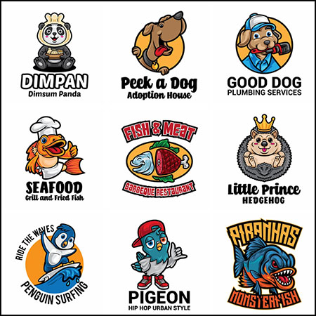 9款可爱卡通餐饮运动和游戏LOGO徽