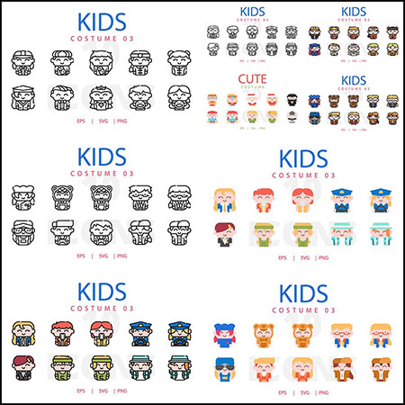 卡通儿童服装16图库矢量图标精选集合PNG/SVG16图库矢量素材精选