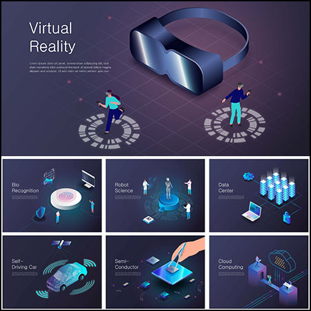 9款网络VR电子科技万物互联2.5D等距16设计网矢量插图精选