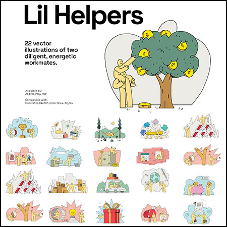 Lil Helpers-创意企业文化PNG/AI16图库矢量插图精选