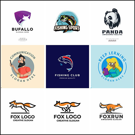 16款动物鱼 马 狐狸 鸟等和人物企业徽标LOGO标志16图库矢量素材精选