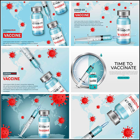 14款COVID-19新型冠状病毒疫苗宣传海报普贤居矢量模板精选