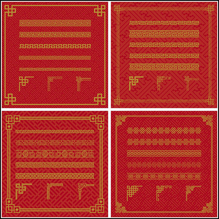 6套中国红传统装饰边框图案矢量EPS