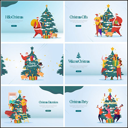 8款圣诞节派对海报平面插图普贤居矢量素材精选