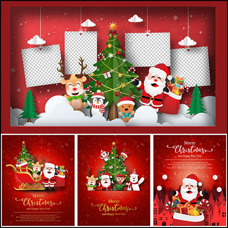 19款圣诞老人和小精灵圣诞节海报插图16素材网矢量模板精选