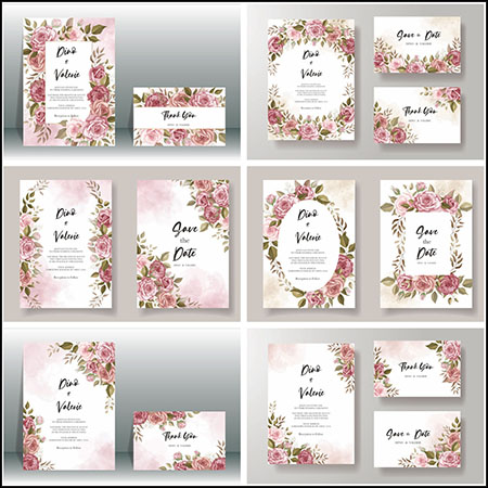 玫瑰装饰美丽的婚礼邀请卡16设计网矢量模板精选