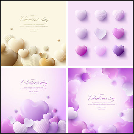 9款粉紫色3D立体爱心装饰情人节爱情海报插图背景普贤居矢量素材精选