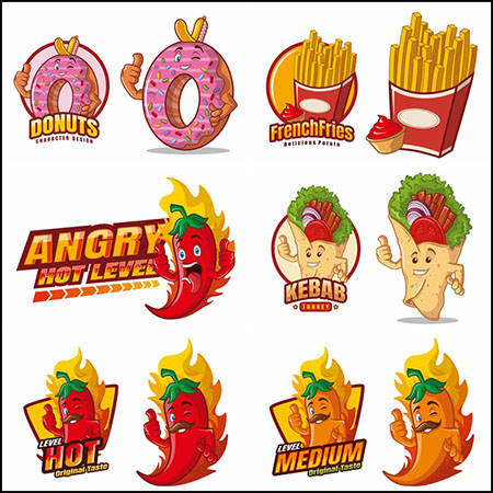 8款甜甜圈薯条和辣椒食物LOGO标志矢量徽标