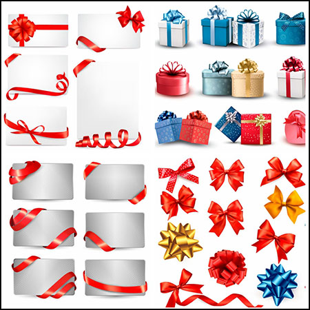 12套彩色蝴蝶结丝带装饰促销标签礼物盒16图库矢量素材精选