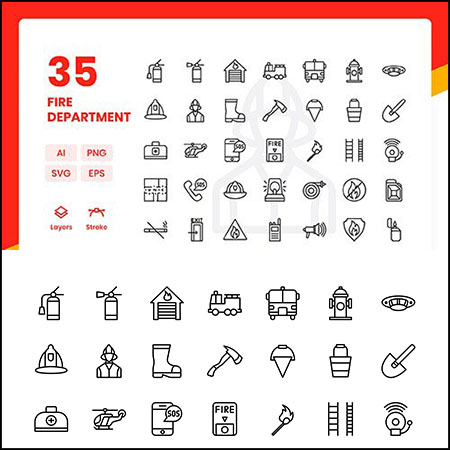 35款消防元素SVG/PNG/AI矢量Icons图标