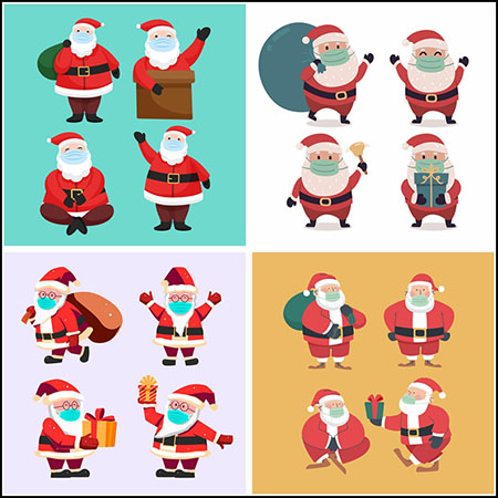 9套圣诞节圣诞老人雪人和麋鹿素材天下矢量插图精选