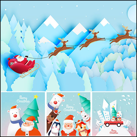 8款圣诞老人和可爱动物圣诞节插图素材天下矢量素材精选