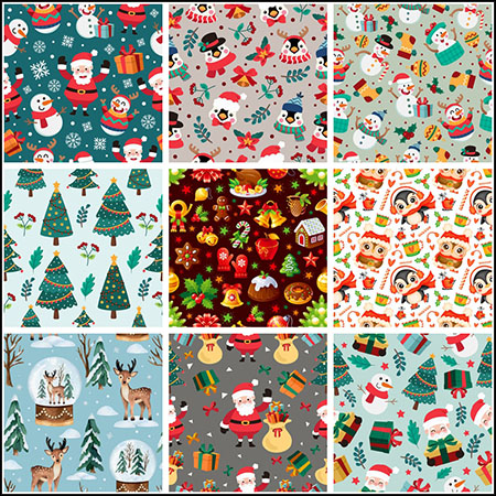 11款圣诞节圣诞老人雪人圣诞树图案16设计网矢量背景精选