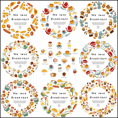 10款手绘甜品美食咖啡饮品和美食饮品框架16图库矢量素材精选