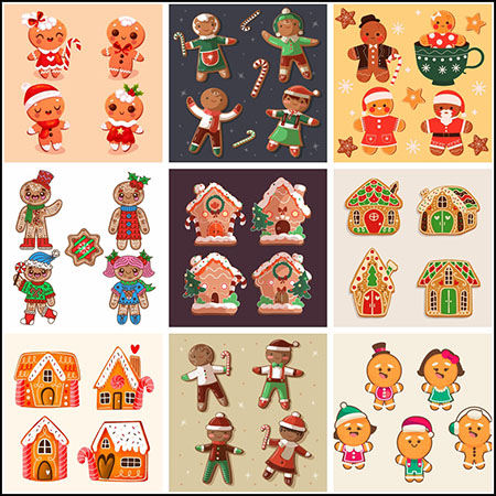 10套姜饼人英文字母和圣诞节彩绘插图16图库矢量素材精选