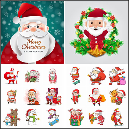 24款圣诞节卡通圣诞老人和雪人普贤居矢量插图精选