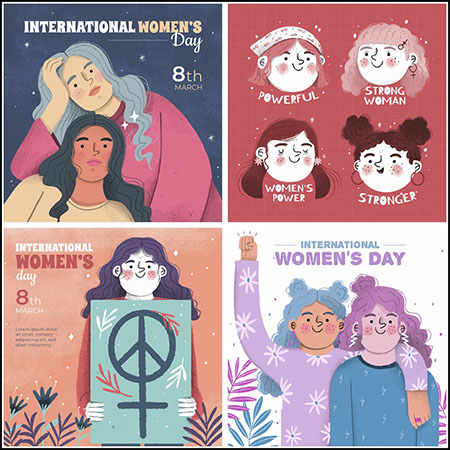 5款三八妇女节快乐卡通女性人物16设计网矢量插图精选