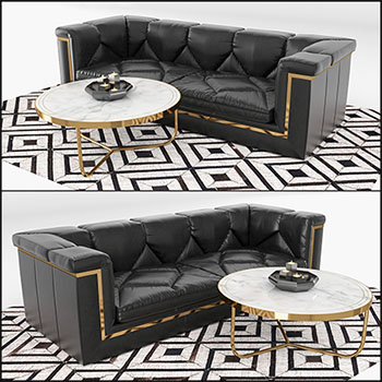皮质双人沙发和圆形咖啡桌3D模型16设计网精选