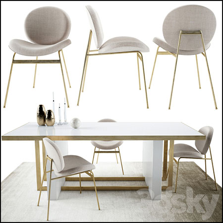 欧式餐桌餐椅和地上的羊毛毯3D模型