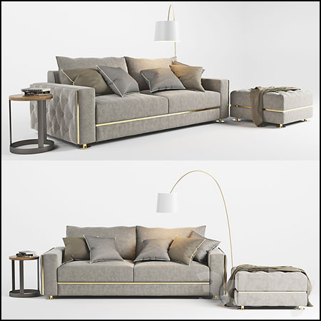 现代双人座沙发和台灯3D模型