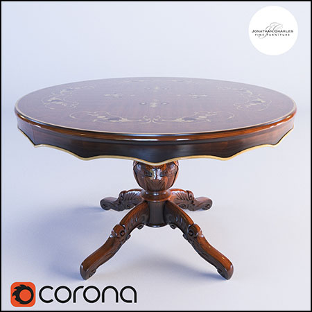 圆形实木餐桌桌子3D模型16设计网精选