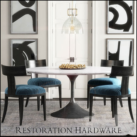 RH圆形大理石餐桌和餐椅3D模型