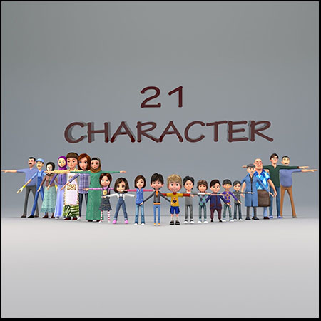 21个卡通人物多种表情3D模型16设计网精选