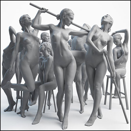 16款女性裸体姿势身体扫描Zbrush/3D模型素材天下精选