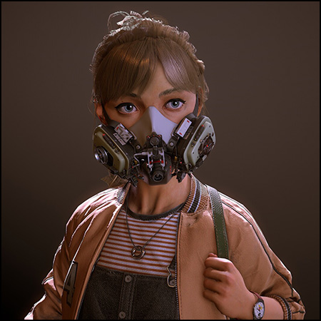 戴防毒面具的女孩3D模型16设计网精选