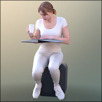 坐着看文件的商务女人OBJ格式3D模