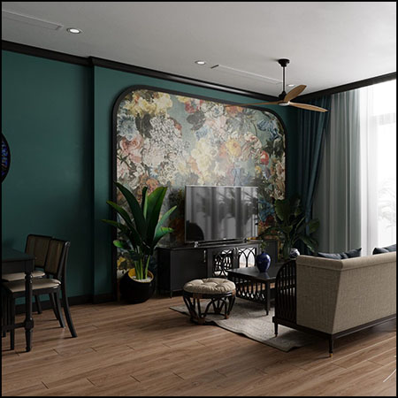 现代中式客厅和厨房场景3D模型16设计网精选By Minh Tu