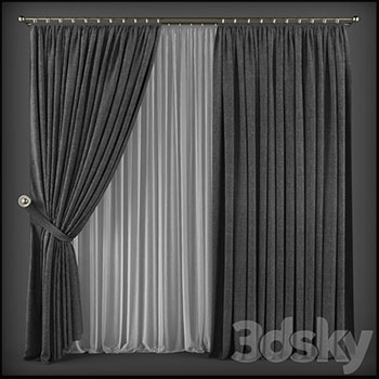 现代黑色窗帘3D模型