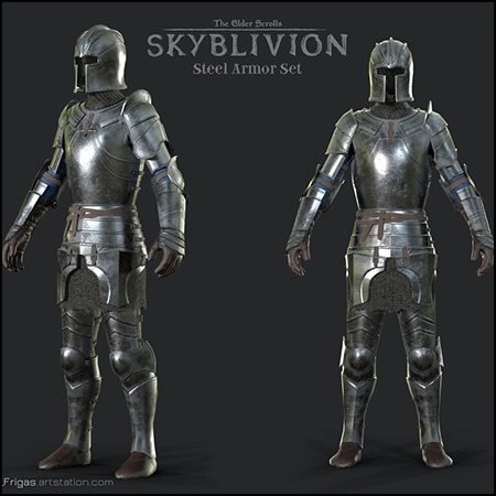 《上古卷轴IV：遗忘》游戏中钢制盔甲套装3D模型16设计网精选