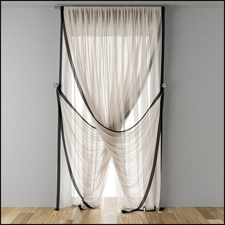 双薄纱门帘窗帘3D模型16设计网精选