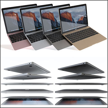 12英寸MacBook苹果电脑全彩色3D模