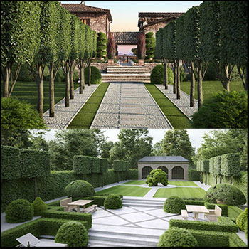 60个公园花园绿篱绿色植物3D模型素材天下精选