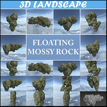 低多边形浮岛苔藓岩苔藓石3D模型16设计网精选