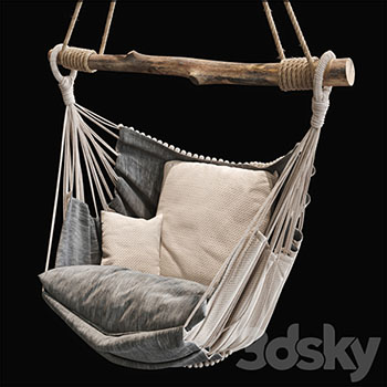 吊床吊椅和枕头组合3D模型素材天下