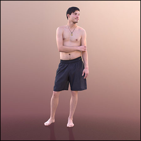上身赤裸海滩站立的男人3D模型