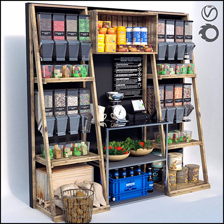 JC杂货店木质货架3D模型素材天下精选