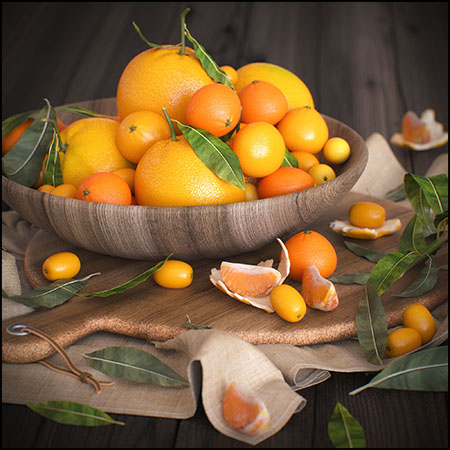 现代木质果盘里的橙子和橘子3D模型16设计网精选