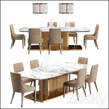 大理石桌面餐桌和餐椅3D模型