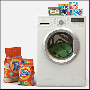 滚动洗衣机和洗衣粉3D模型16素材网