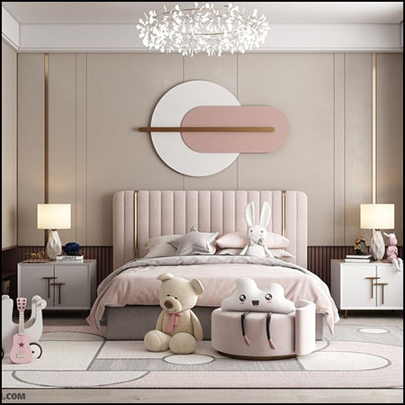 现代粉色儿童卧室场景3D模型16设计网精选By HuyHieuLee