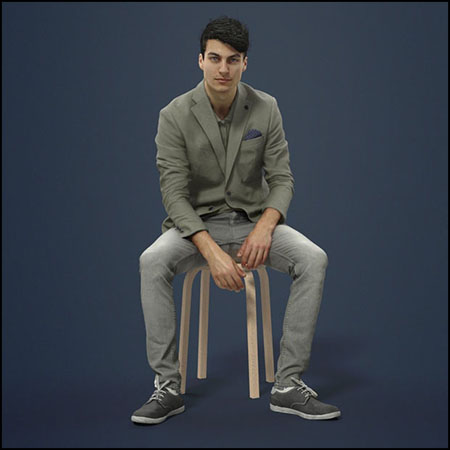 穿绿色夹克坐着的男人休闲男士3D模型16设计网精选