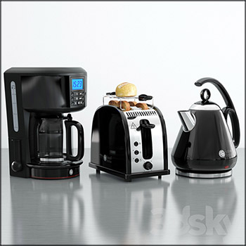咖啡机、烤面包机、水壶厨房套装用具3D模型