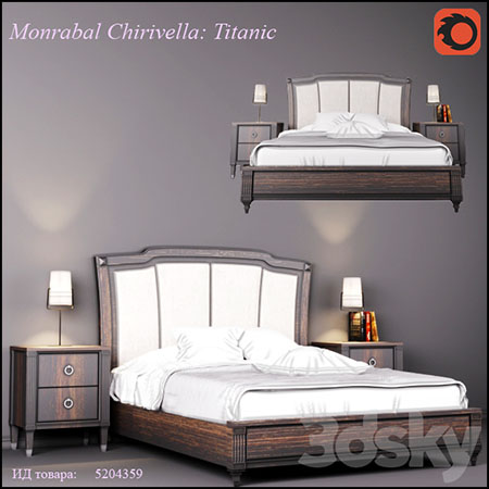 卧室实木双人床和床头柜组合3D模型16素材网精选