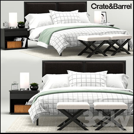Crate&Barre欧式双人床和床头柜换鞋凳3D模型16素材网精选
